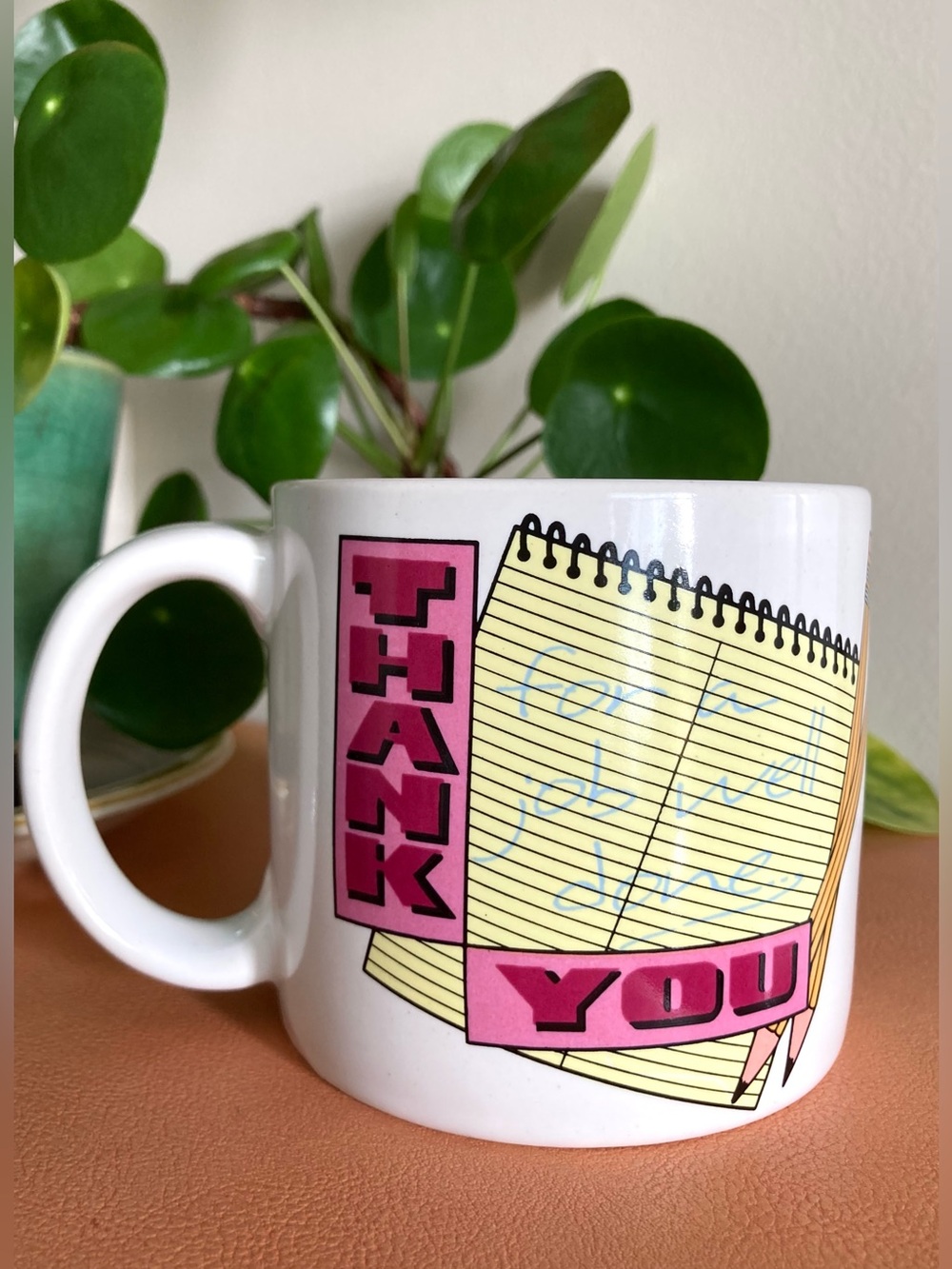 Vintage 80s Inarco Notepad "Thank You" Ceramic Coffee Mug • Made in Korea